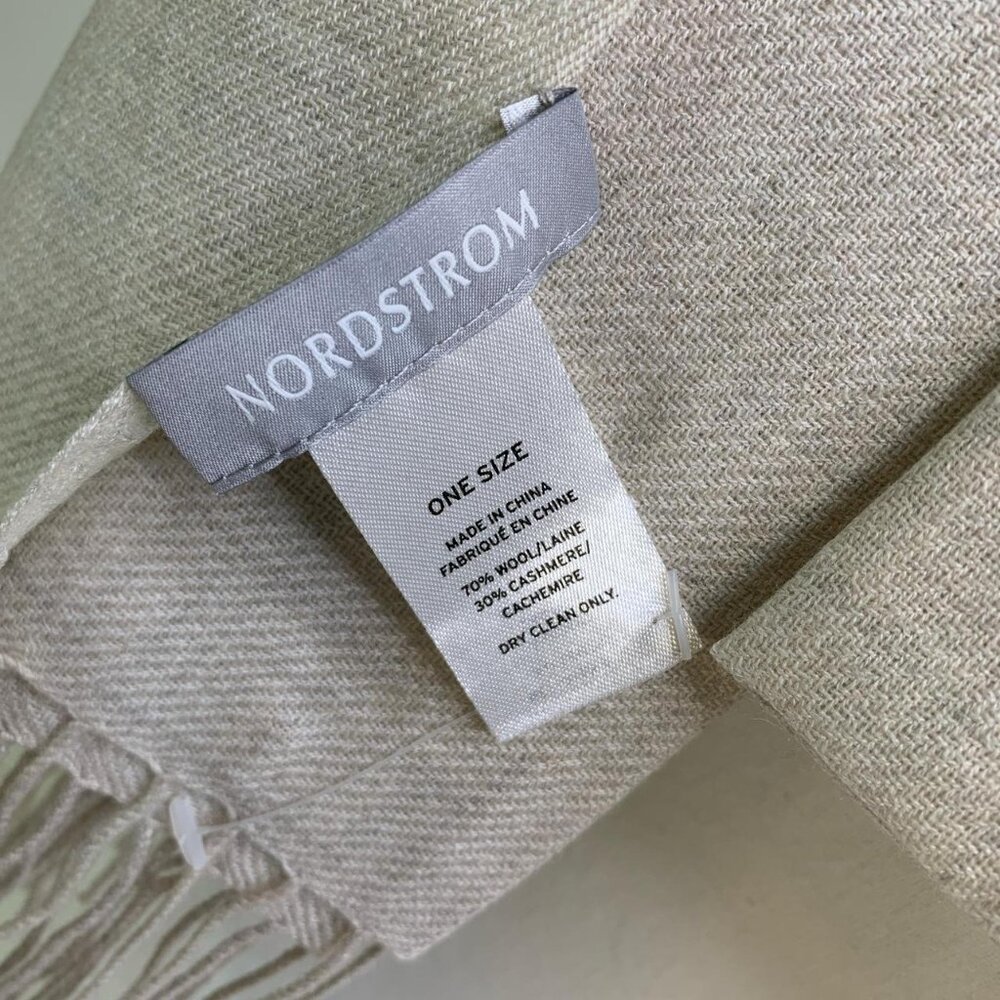 Nordstrom Wool-Cashmere Scarf – Neutral Cozy Fringe Wrap 78x29 - Picture 2 of 4